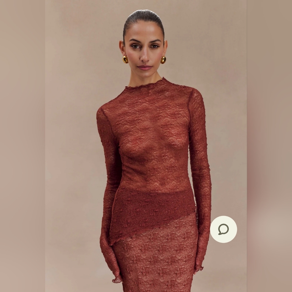 Meshki RileySheer Lace Long Sleeve Top  in the Chilli